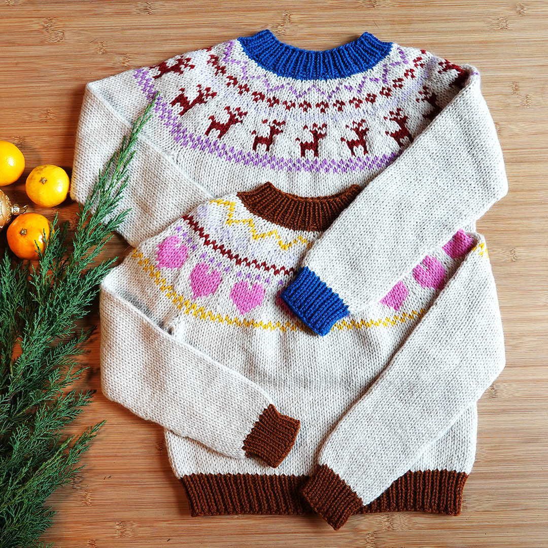 Sweater til børn med rensdyr - strikkeopskrift