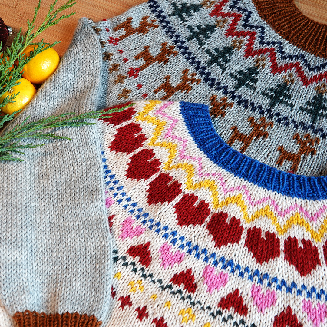 Sweater til voksne med hjerter - strikkeopskrift